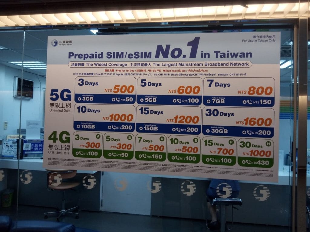 台湾桃園国際空港SIMカード価格